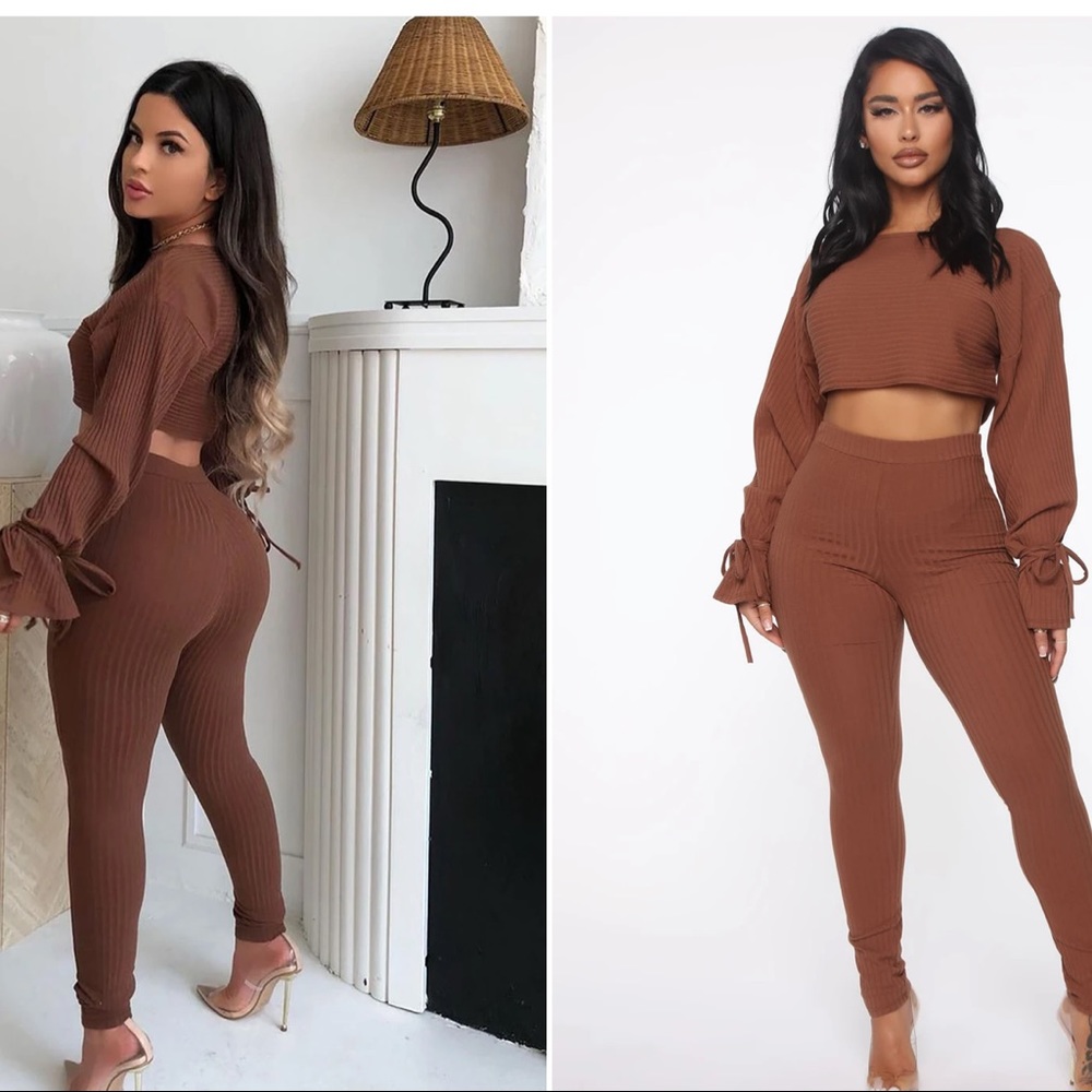 Brown two piece crop top and leggings